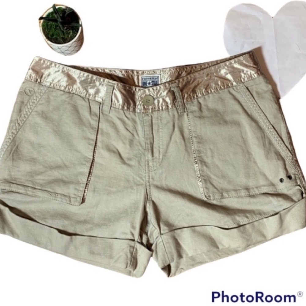 Converse Women's Beige linen-Cotton Casual Shorts